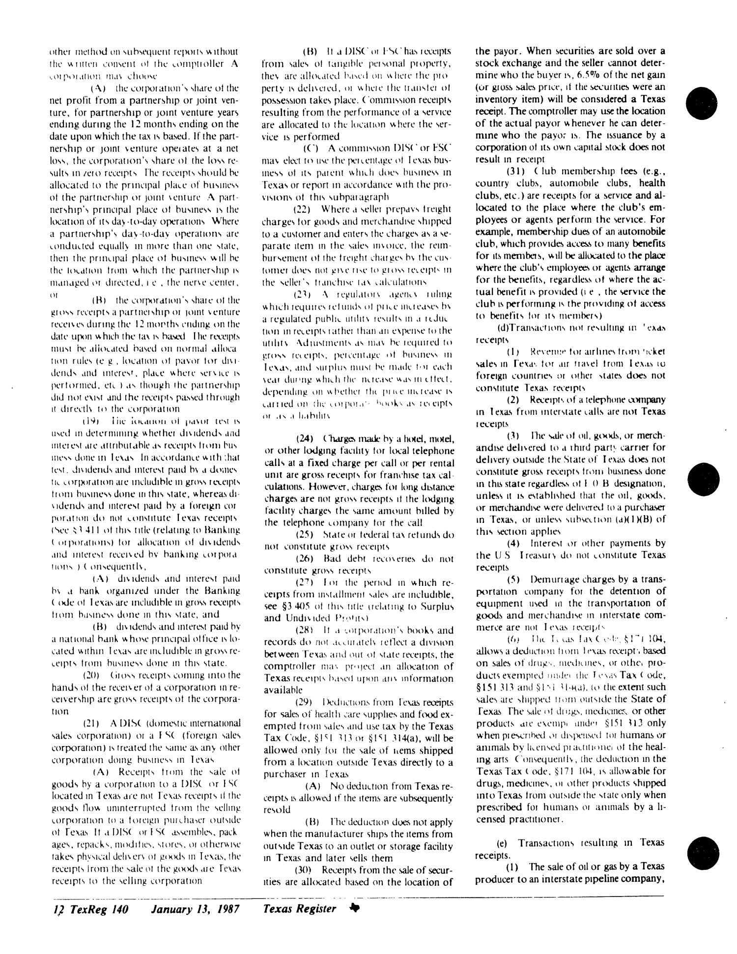 Texas Register, Volume 12, Number 3, Pages 89-157, January 13, 1987
                                                
                                                    140
                                                