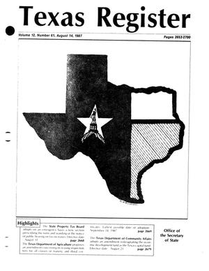 Primary view of object titled 'Texas Register, Volume 12, Number 61, Pages 2653-2700, August 14, 1987'.