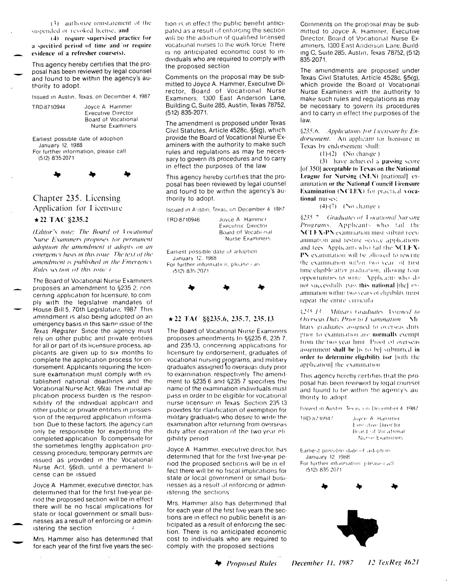 Texas Register, Volume 12, Number 92, Pages 4605-4656, December 11, 1987
                                                
                                                    4621
                                                