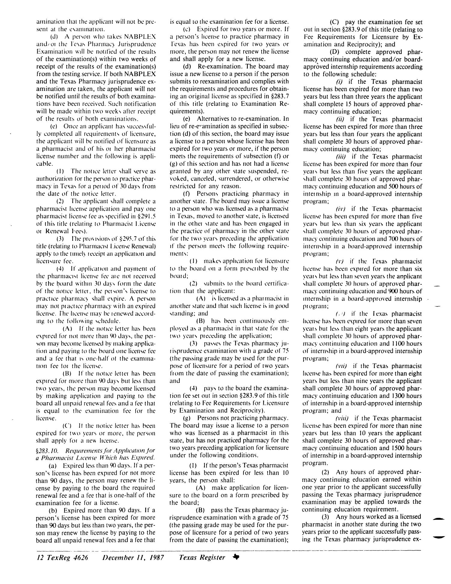 Texas Register, Volume 12, Number 92, Pages 4605-4656, December 11, 1987
                                                
                                                    4626
                                                
