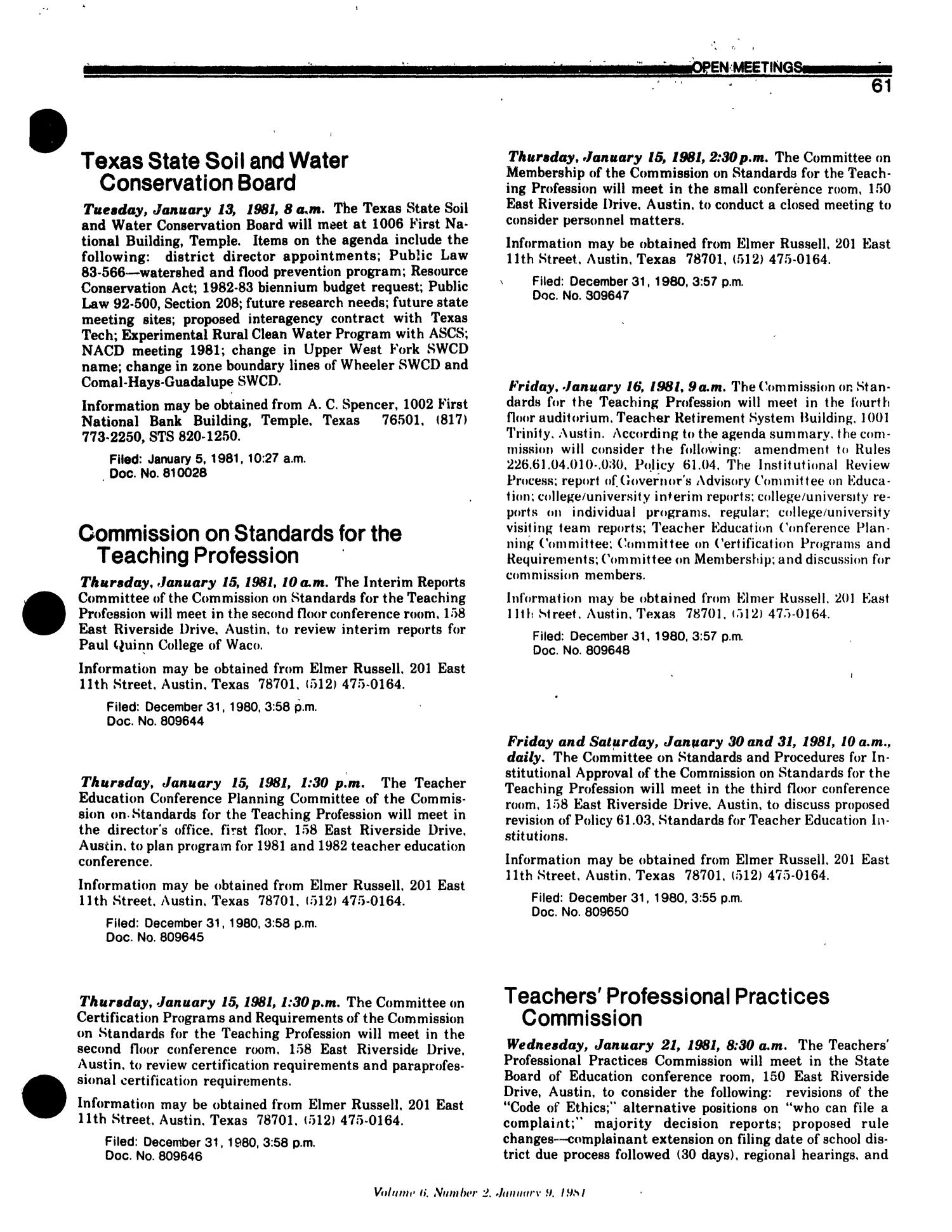 Texas Register, Volume 6, Number 2, Pages 21-80, January 9, 1981
                                                
                                                    61
                                                