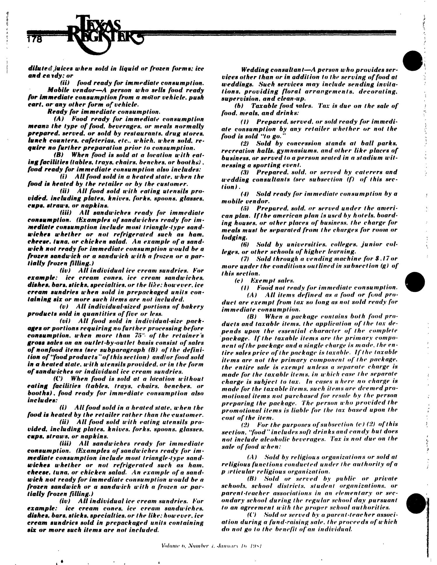 Texas Register, Volume 6, Number 4, Pages 168-226, January 16, 1981
                                                
                                                    178
                                                