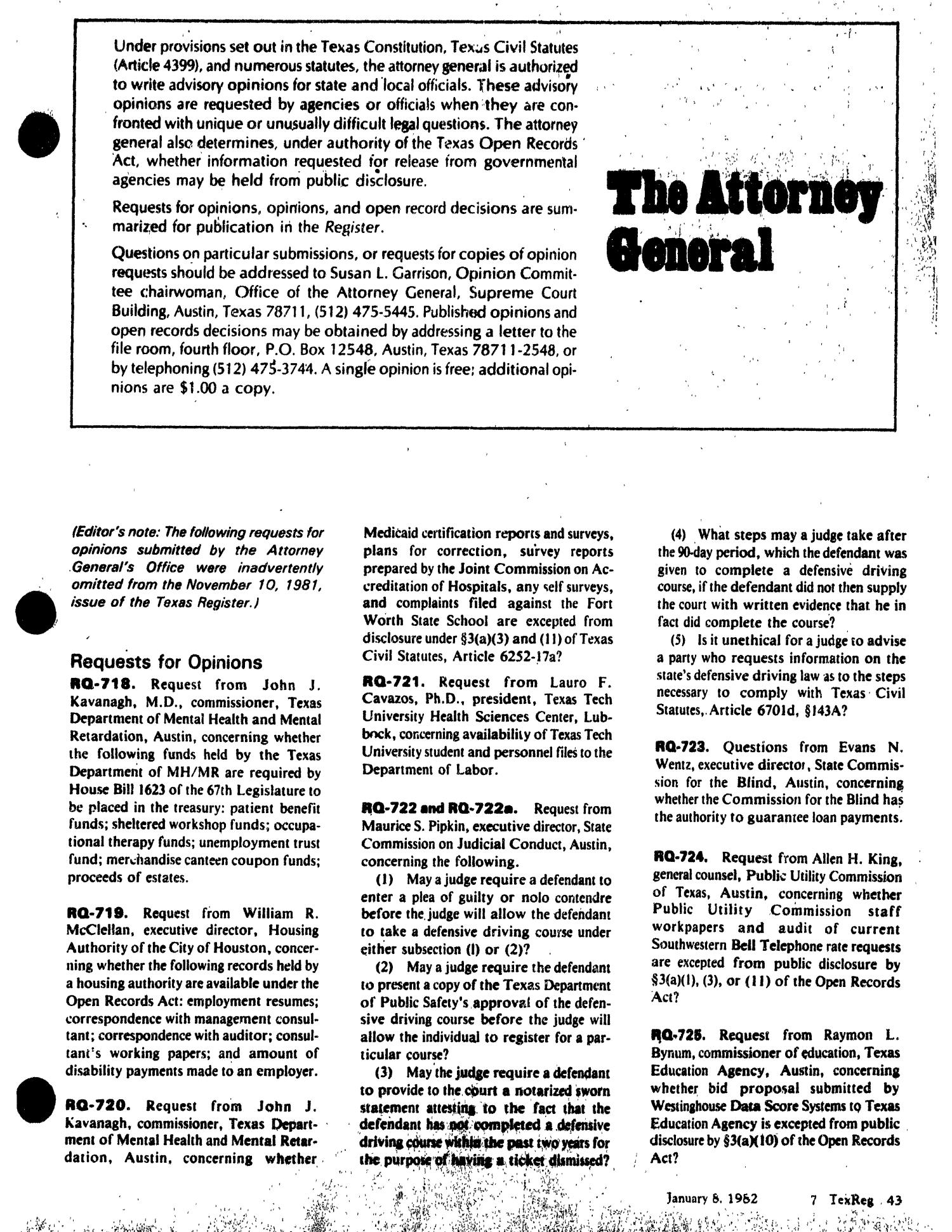 Texas Register, Volume 7, Number 2, Pages 39-114, January 8, 1982
                                                
                                                    43
                                                