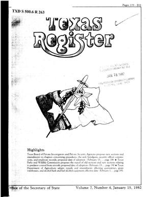 Primary view of object titled 'Texas Register, Volume 7, Number 4, Pages 173-222, January 15, 1982'.