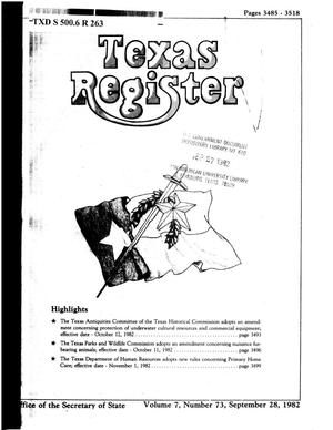 Primary view of object titled 'Texas Register, Volume 7, Number 73, Pages 3485-3518, September 28, 1982'.