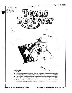 Primary view of object titled 'Texas Register, Volume 8, Number 35, Pages 1643-1676, May 20, 1983'.