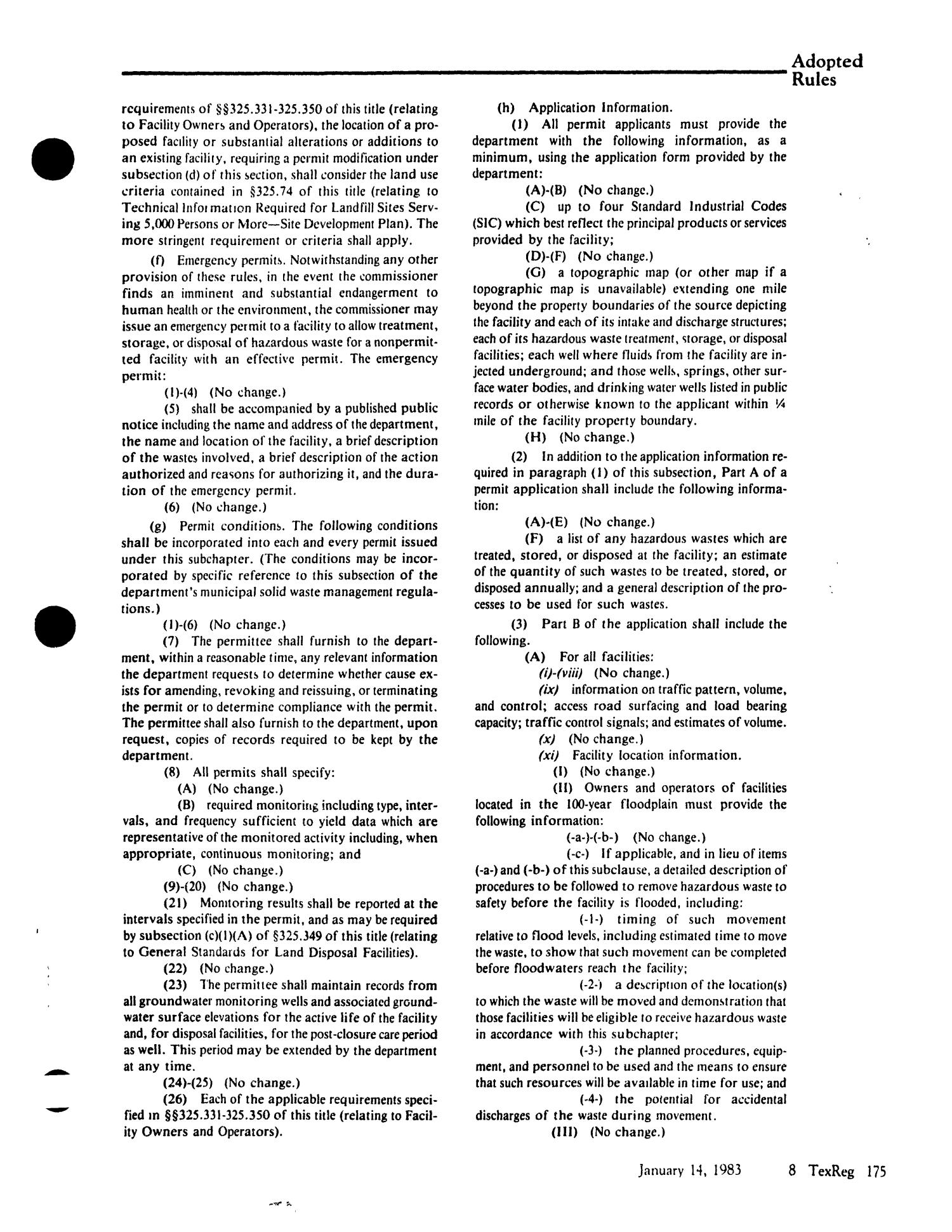 Texas Register, Volume 8, Number 4, Pages 131-202, January 14, 1983
                                                
                                                    175
                                                