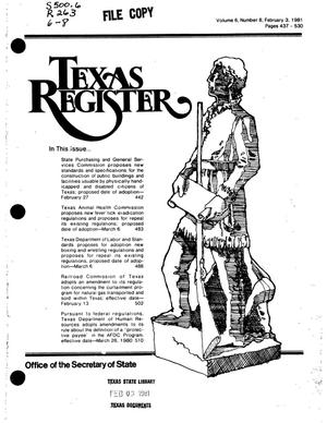Primary view of object titled 'Texas Register, Volume 6, Number 8, Pages 437-530, February 3, 1981'.
