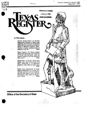 Primary view of object titled 'Texas Register, Volume 5, Number 47, Pages 2527-2550, June 24, 1980'.