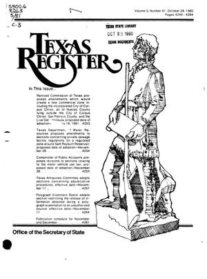 Primary view of object titled 'Texas Register, Volume 5, Number 81, Pages 4249-4284, October 28, 1980'.
