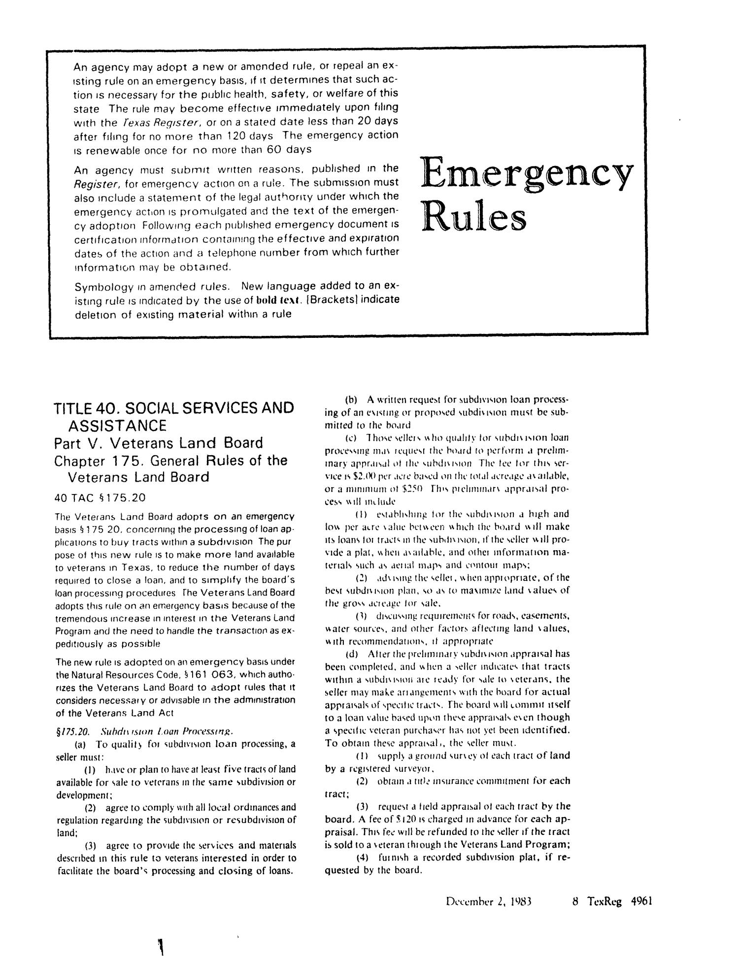 Texas Register, Volume 8, Number 88, Pages 4957-5004, December 2, 1983
                                                
                                                    4961
                                                