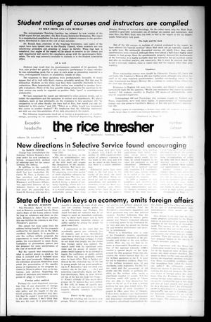 Primary view of object titled 'The Rice Thresher (Houston, Tex.), Vol. 58, No. 16, Ed. 1 Thursday, January 28, 1971'.