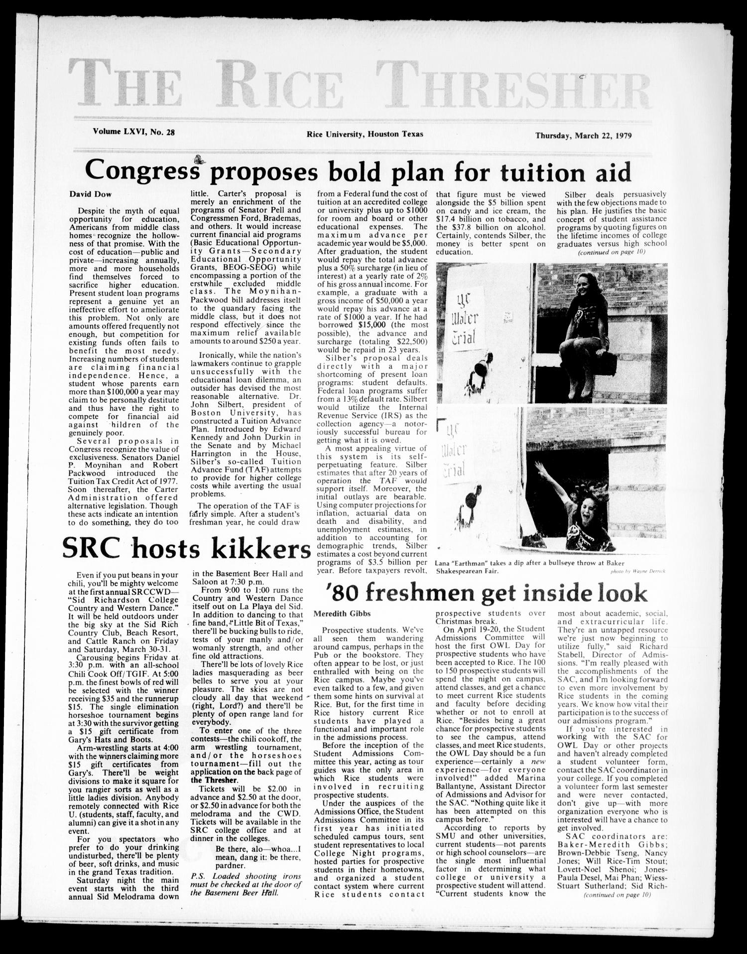 The Rice Thresher (Houston, Tex.), Vol. 66, No. 28, Ed. 1 Thursday, March 22, 1979
                                                
                                                    [Sequence #]: 1 of 16
                                                