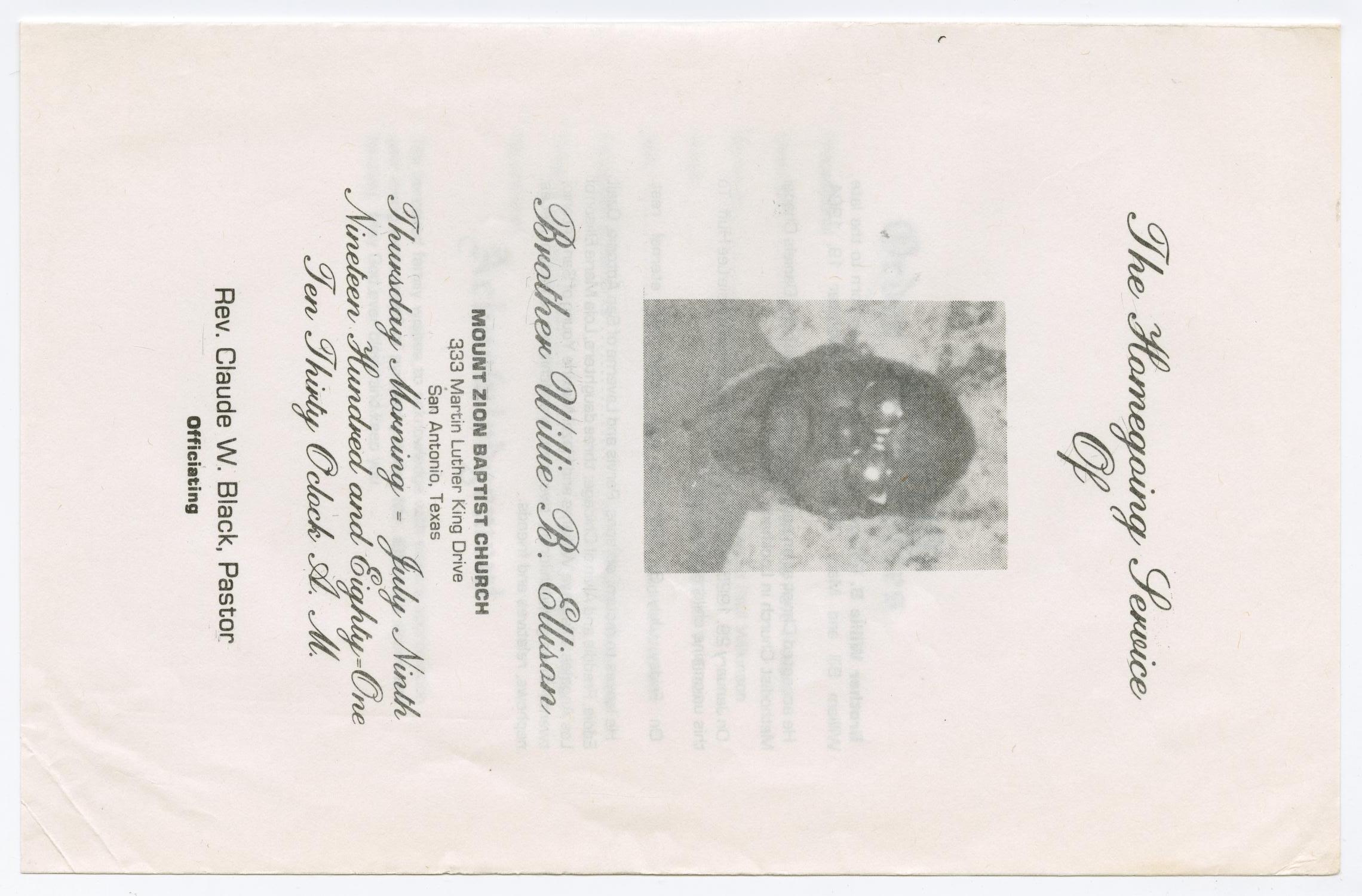 [Funeral Program for Willie B. Ellison, July 9, 1981]
                                                
                                                    [Sequence #]: 1 of 3
                                                