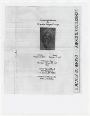 Primary view of object titled '[Funeral Program for Ernestine Kemper Everage, February 15, 2007]'.