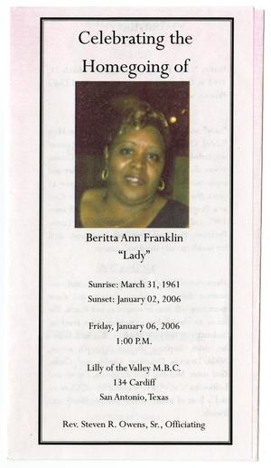 Primary view of object titled '[Funeral Program for Beritta Ann Franlin, January 6, 2006]'.