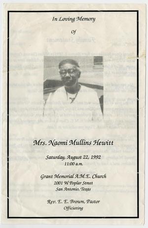 Primary view of object titled '[Funeral Program for Naomi Mullins Hewitt, August 22, 1992]'.