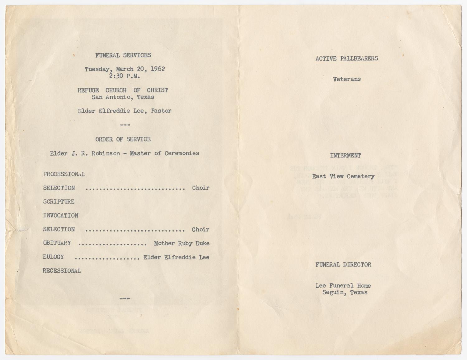 [Funeral Program for Andrew James Jackson, March 20, 1962]
                                                
                                                    [Sequence #]: 2 of 3
                                                