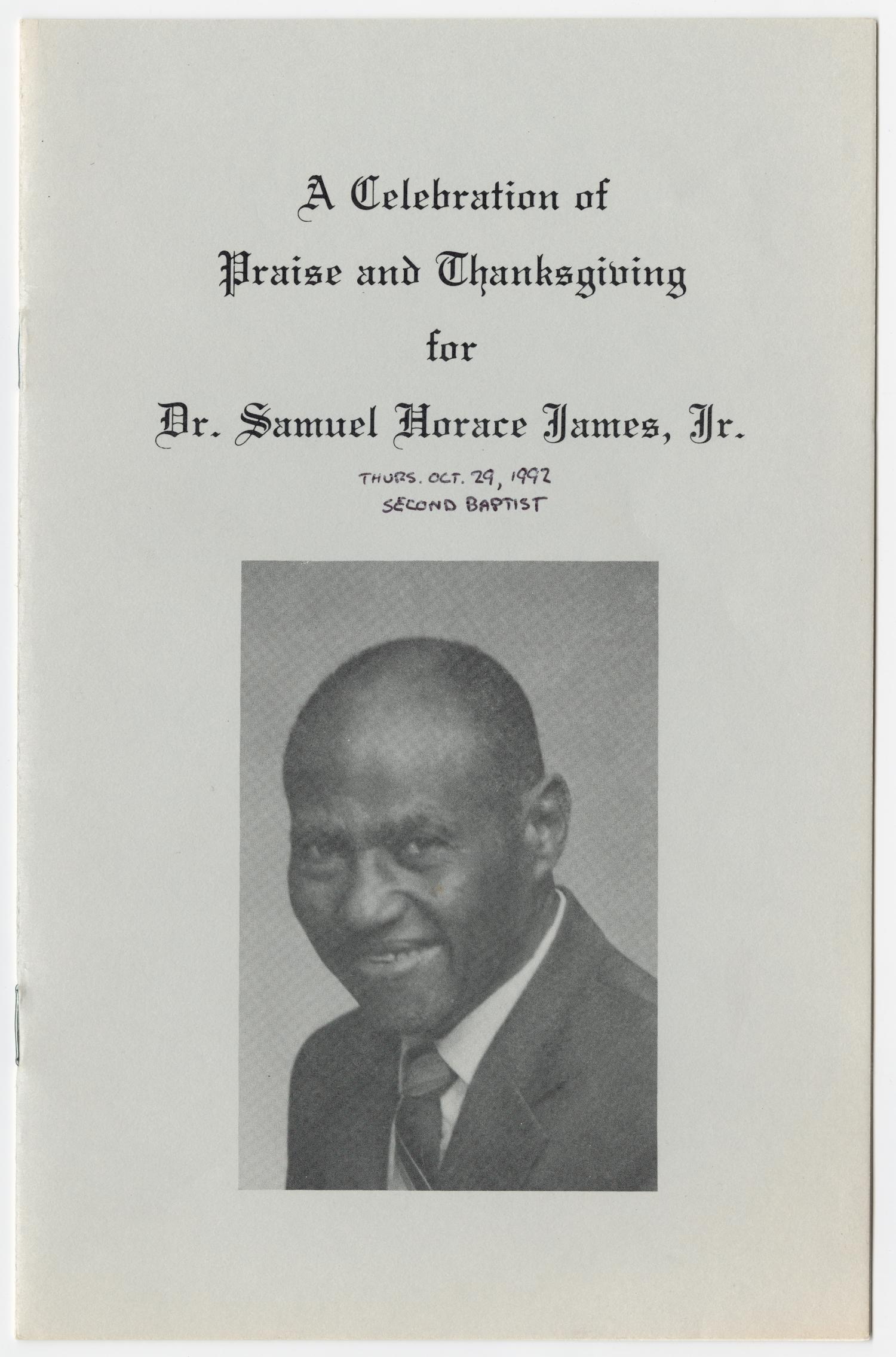 [Funeral Program for Samuel Horace James, Jr., October 29, 1992]
                                                
                                                    [Sequence #]: 1 of 7
                                                