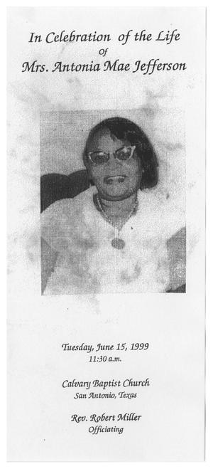 Primary view of object titled '[Funeral Program for Antonia Mae Jefferson, June 15, 1999]'.