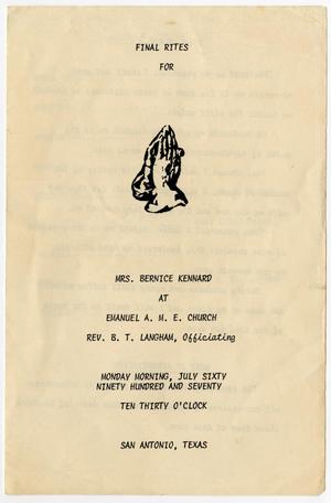 Primary view of object titled '[Funeral Program for Bernice Kennard, July 6, 1970]'.
