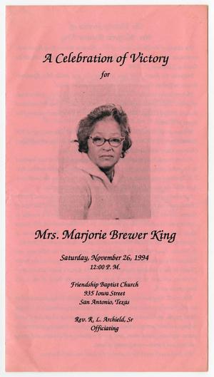 Primary view of object titled '[Funeral Program for Marjorie Brewer King, November 26, 1994]'.