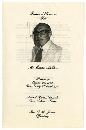 Primary view of object titled '[Funeral Program for Eddie McGee, October 28, 1982]'.