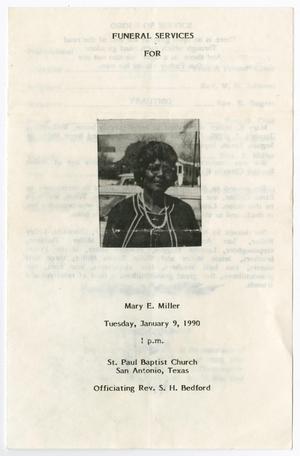 Primary view of object titled '[Funeral Program for Mary E. Miller, January 9, 1990]'.
