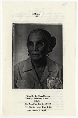 Primary view of object titled '[Funeral Program for Bertha Alma Pierson, February 5, 1985]'.