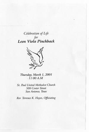 Primary view of object titled '[Funeral Program for Leon Viola Pinchback, March 1, 2001]'.