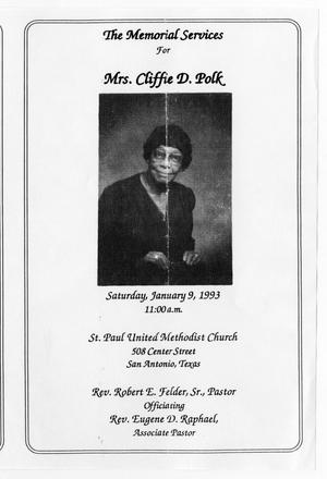 Primary view of object titled '[Funeral Program for Cliffie D. Polk, January 9, 1993]'.