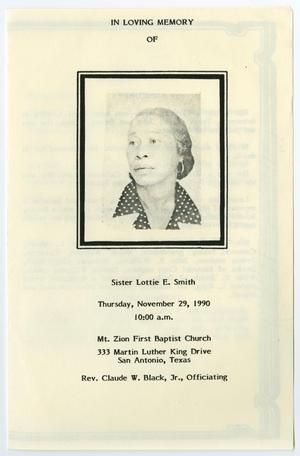 Primary view of object titled '[Funeral Program for Lottie E. Smith, November 29, 1990]'.