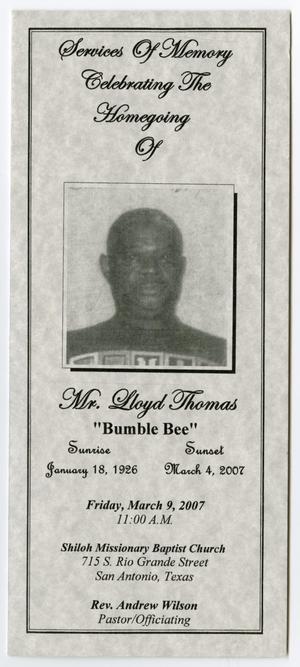 Primary view of object titled '[Funeral Program for Lloyd Thomas, March 9, 2007]'.