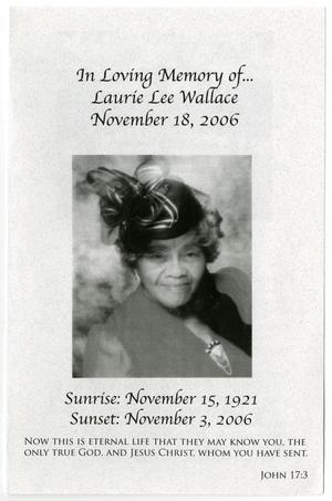 Primary view of object titled '[Funeral Program for Laurie Lee Wallace, November 18, 2006]'.