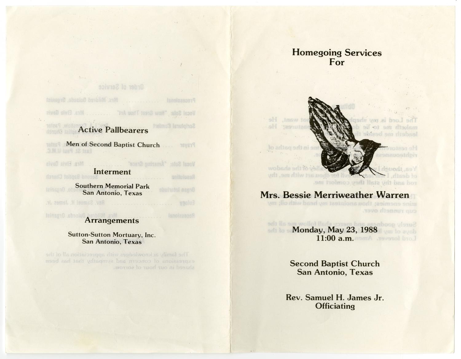 [Funeral Program for Bessie Merriweather Warren, May 23, 1988]
                                                
                                                    [Sequence #]: 3 of 3
                                                
