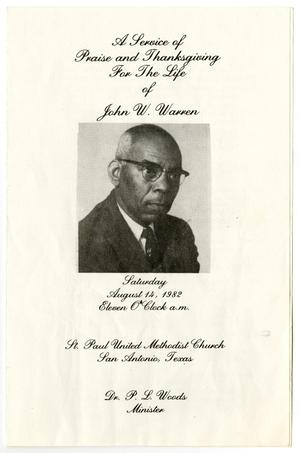 Primary view of object titled '[Funeral Program for John W. Warren, August 14, 1982]'.