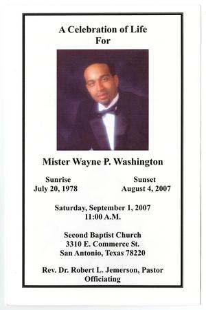 Primary view of object titled '[Funeral Program for Wayne P. Washington, September 1, 2007]'.
