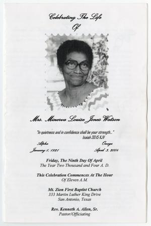 Primary view of object titled '[Funeral Program for Minerva Louise Jones Watson, April 9, 2004]'.
