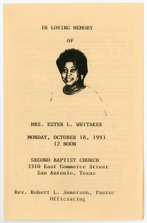 Primary view of object titled '[Funeral Program for Ester L. Whitaker, October 18, 1993]'.