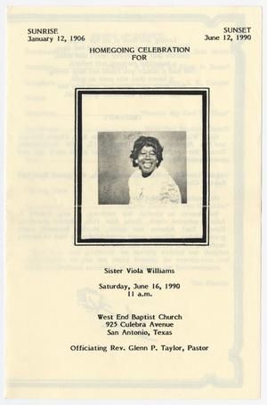 Primary view of object titled '[Funeral Program for Viola Williams, June 16, 1990]'.
