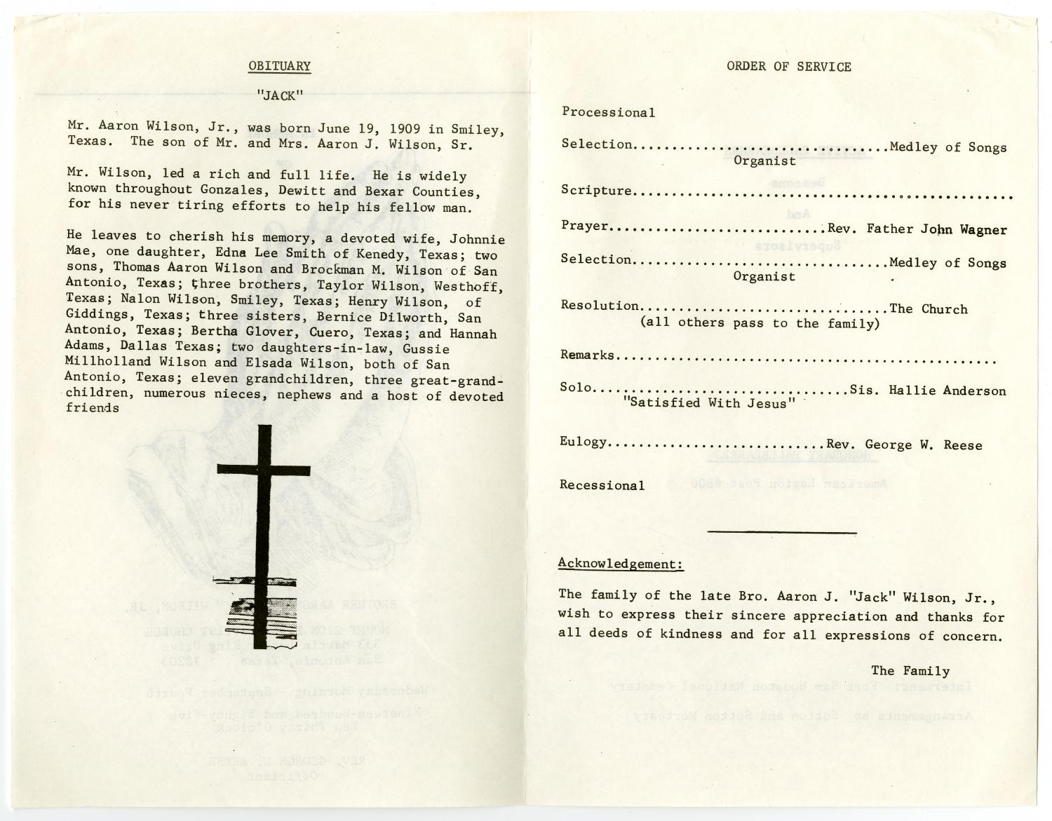 [Funeral Program for Aaron J. Wilson, Jr., September 4, 1985]
                                                
                                                    [Sequence #]: 2 of 3
                                                