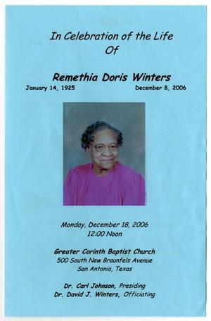 Primary view of object titled '[Funeral Program for Remethia Doris Winters, December 18, 2006]'.