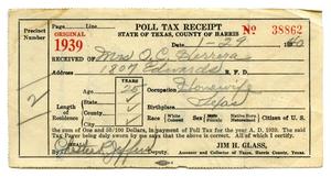 Primary view of object titled '[Poll tax receipt for Olivia C. Herrera, County of Harris - 1939]'.