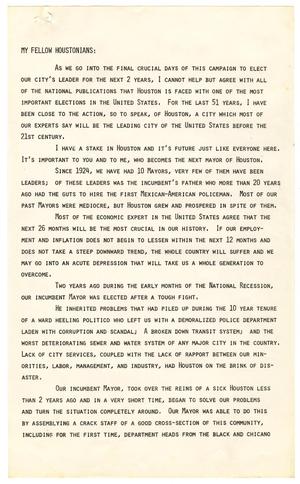 Primary view of object titled '[Campaign speech by John J. Herrera for Fred Hofheinz]'.
