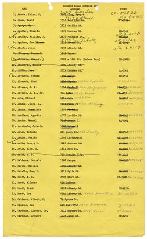 Primary view of object titled '[List of members of Houston LULAC Council Number Sixty]'.