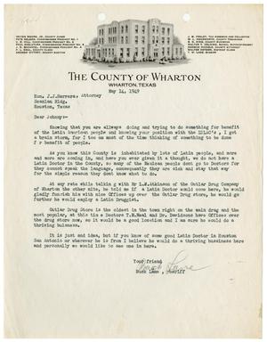 Primary view of object titled '[Letter from T. W. "Buckshot" Lane to John J. Herrera - 1949-05-14]'.