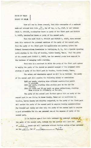 Primary view of object titled '[Contract between Felix H. Morales and Charles L. Belfi - May 10, 1947]'.