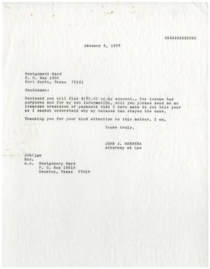 Primary view of object titled '[Letter from John J. Herrera to Montgomery Ward - 1978-01-09]'.