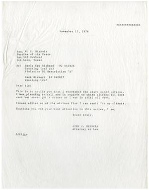Primary view of object titled '[Letter from John J. Herrera to W. E. Nichols - 1976-11-11]'.