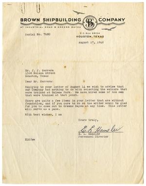 Primary view of object titled '[Letter from E. L. Hausler to John J. Herrera - 1942-08-17]'.